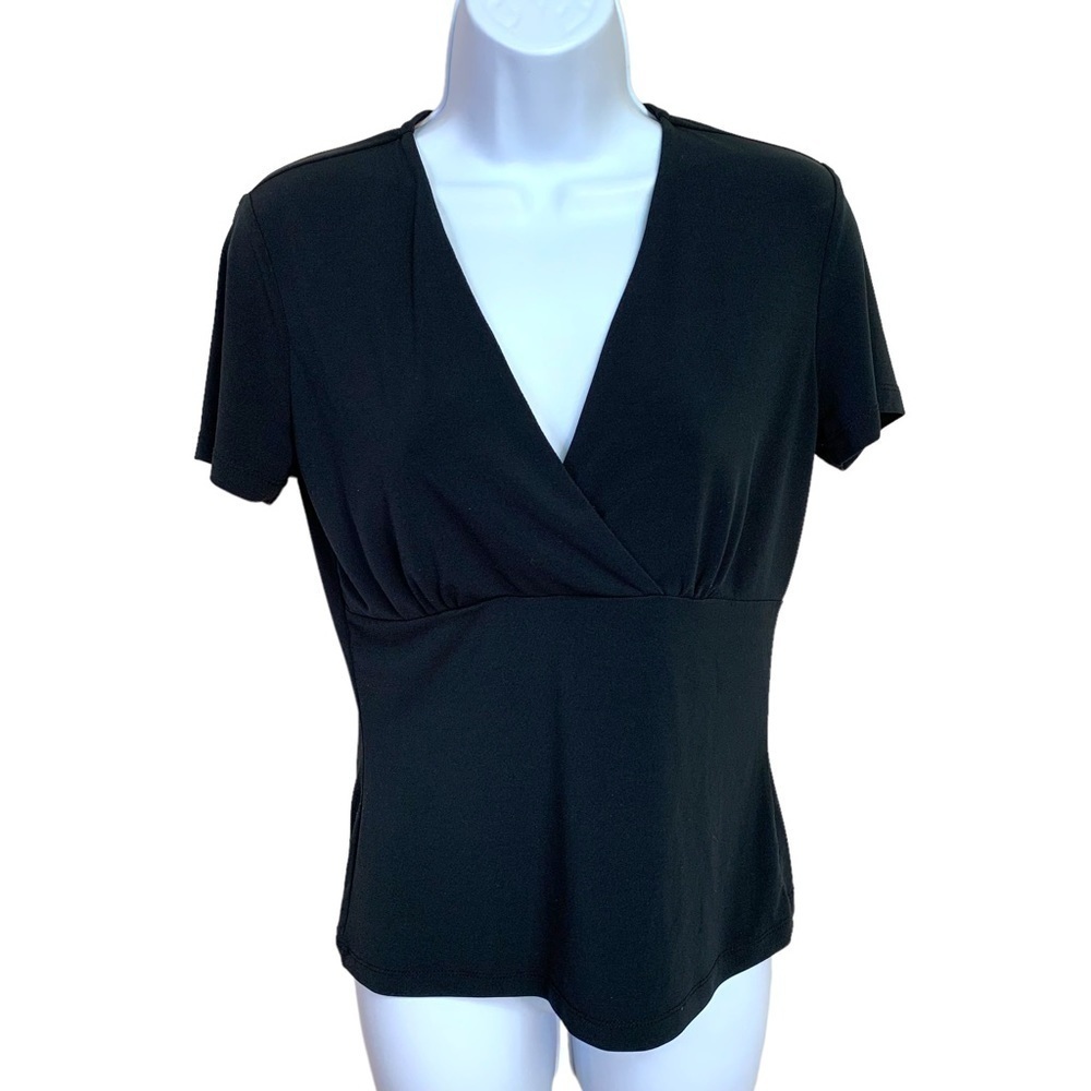 Small Merona Black Stretch Short Sleeve Blouse Retro Pinup Goth V Neck 4 6